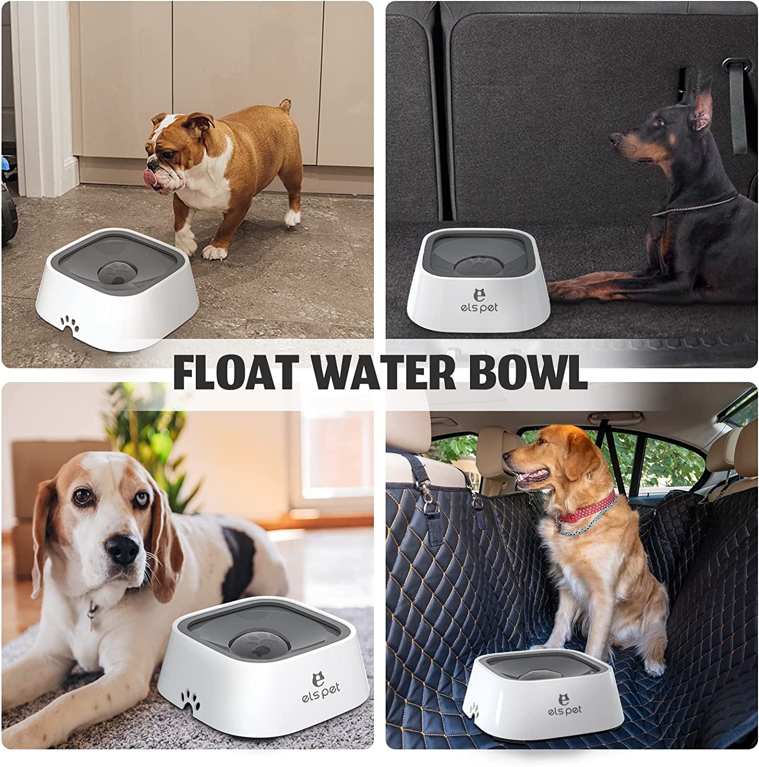 No Spill No Drip  Travel Bowl - 35Oz Slow Water Feeder for Dogs & Cats (Grey)