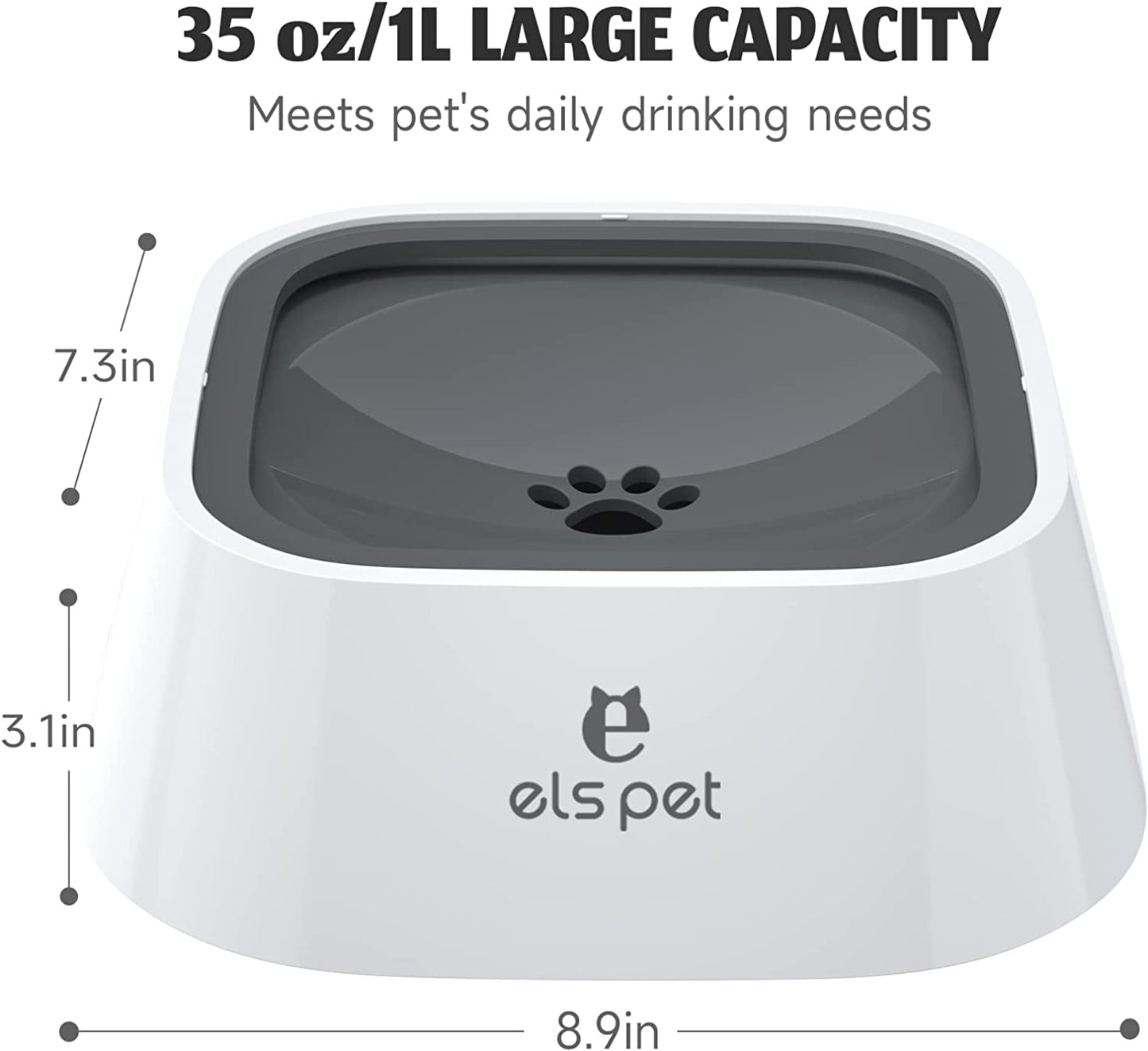 No Spill No Drip  Travel Bowl - 35Oz Slow Water Feeder for Dogs & Cats (Grey)