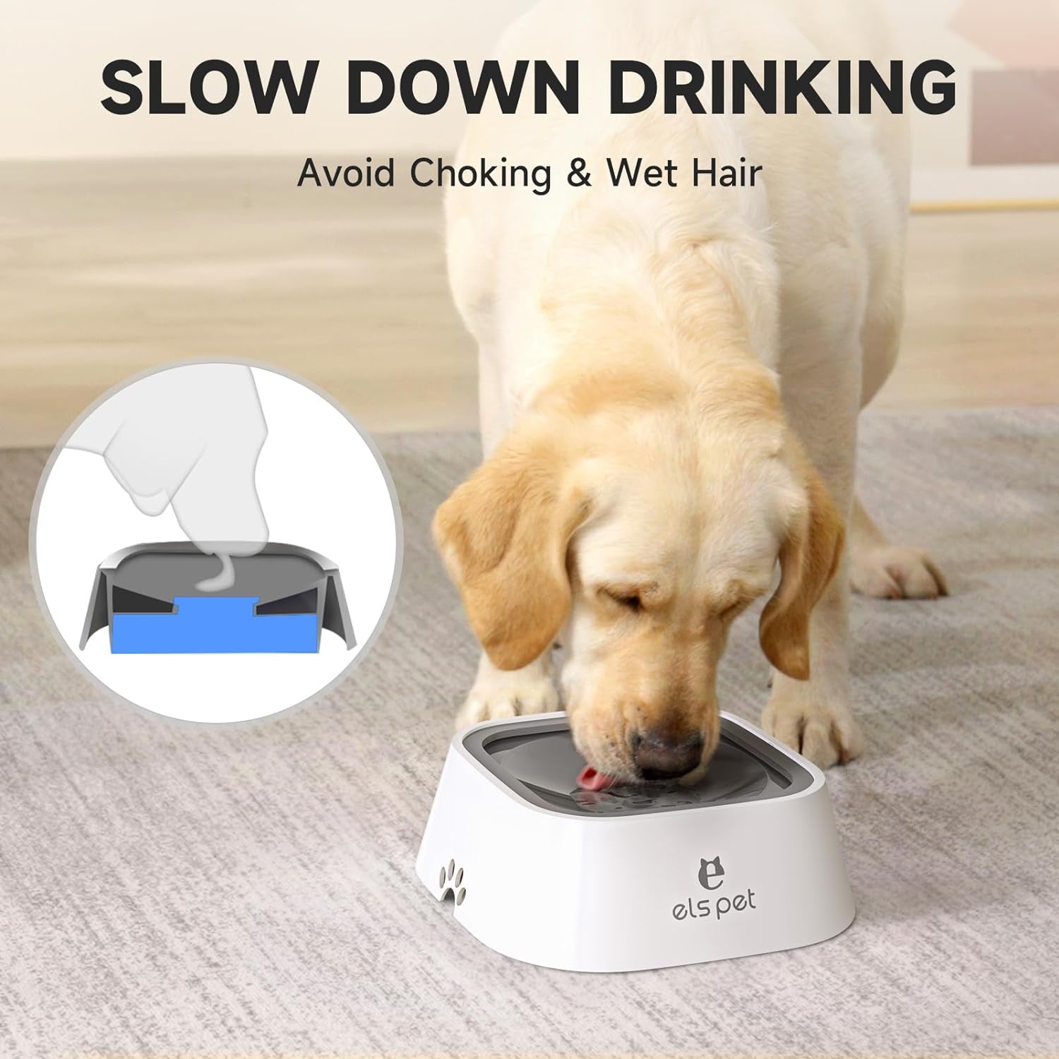 No Spill No Drip  Travel Bowl - 35Oz Slow Water Feeder for Dogs & Cats (Grey)